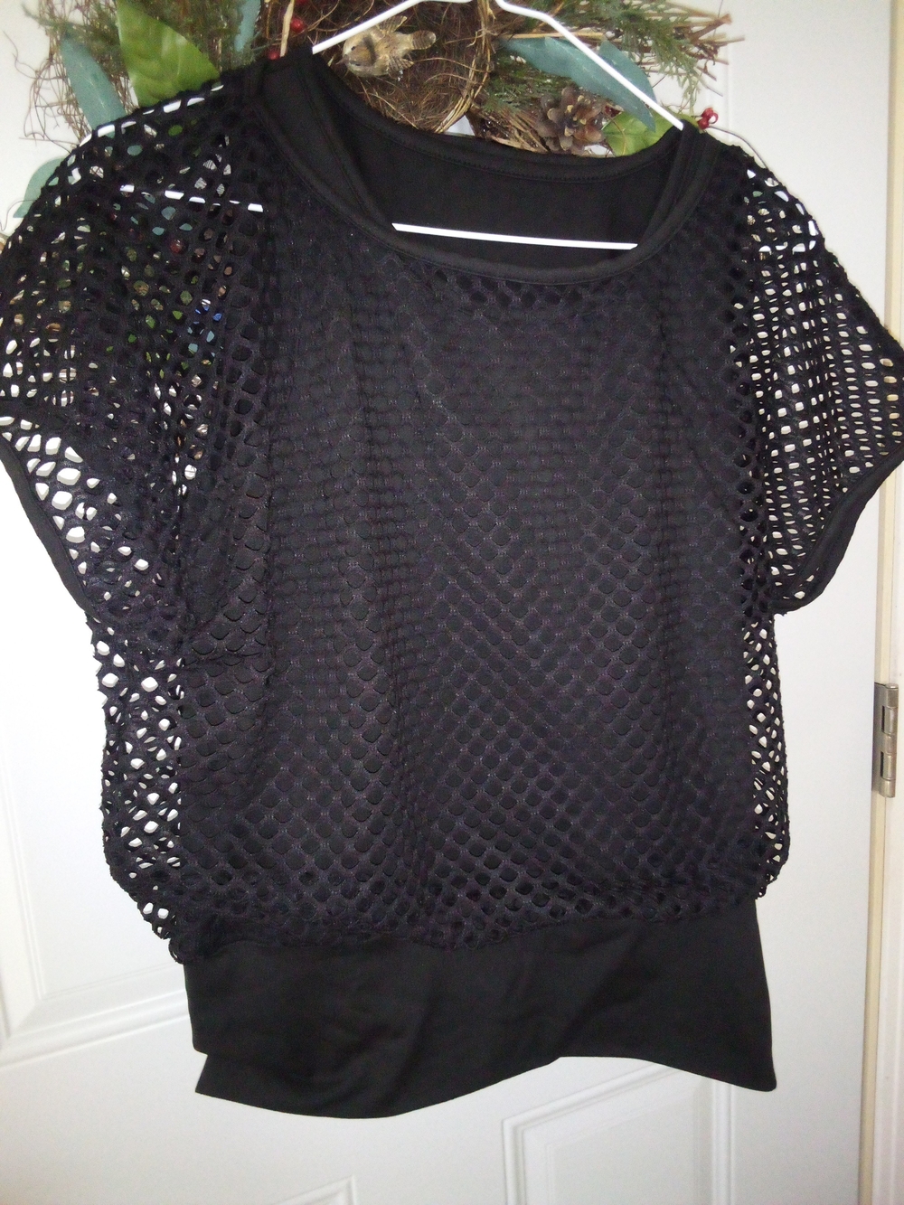 Black Mesh Overlay Women's Top